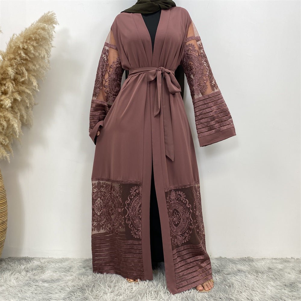 Luxury Embroidered Mesh Cardigan Abaya Dress (MOA161)