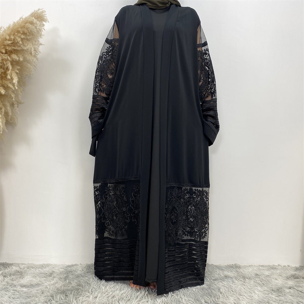 Luxury Embroidered Mesh Cardigan Abaya Dress (MOA161)