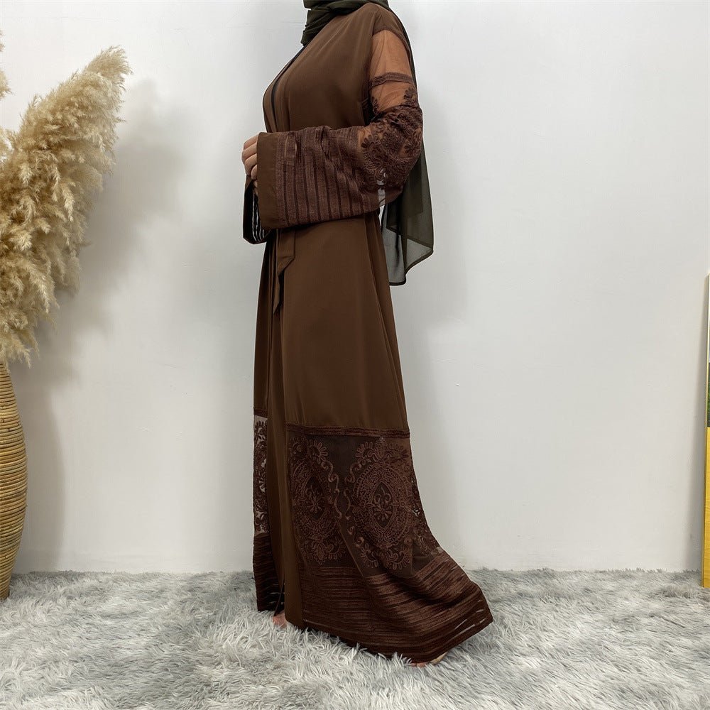 Luxury Embroidered Mesh Cardigan Abaya Dress (MOA161)