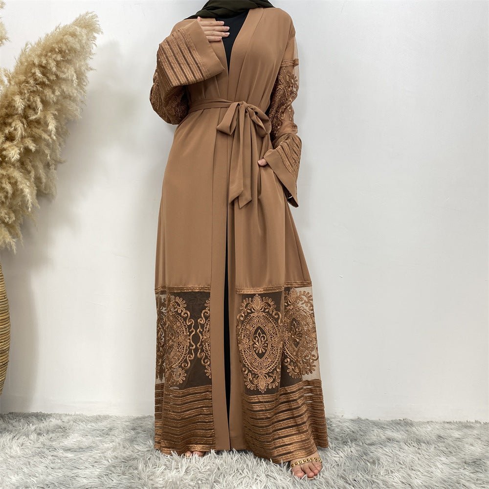 Luxury Embroidered Mesh Cardigan Abaya Dress (MOA161)