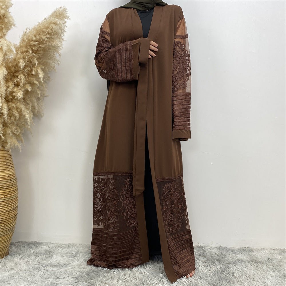 Luxury Embroidered Mesh Cardigan Abaya Dress (MOA161)