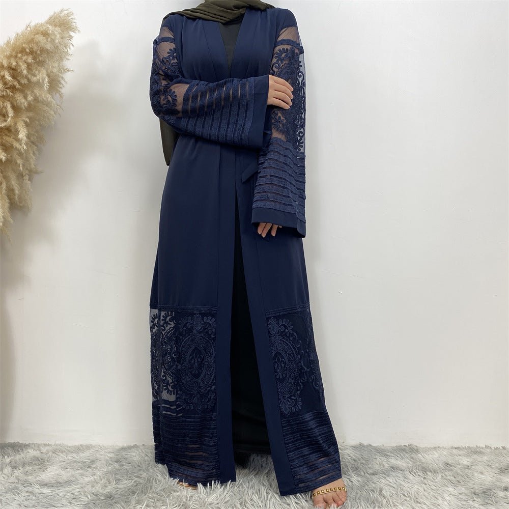 Luxury Embroidered Mesh Cardigan Abaya Dress (MOA161)