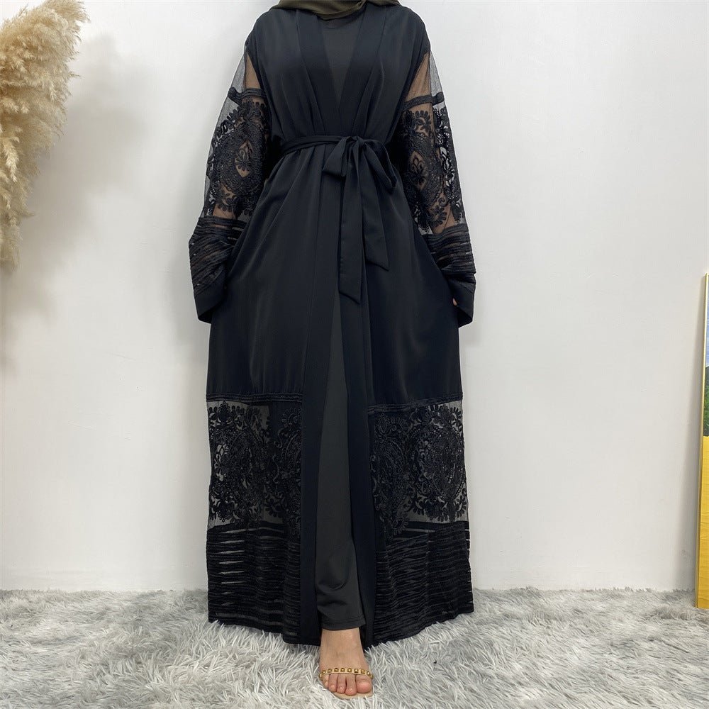 Luxury Embroidered Mesh Cardigan Abaya Dress (MOA161)