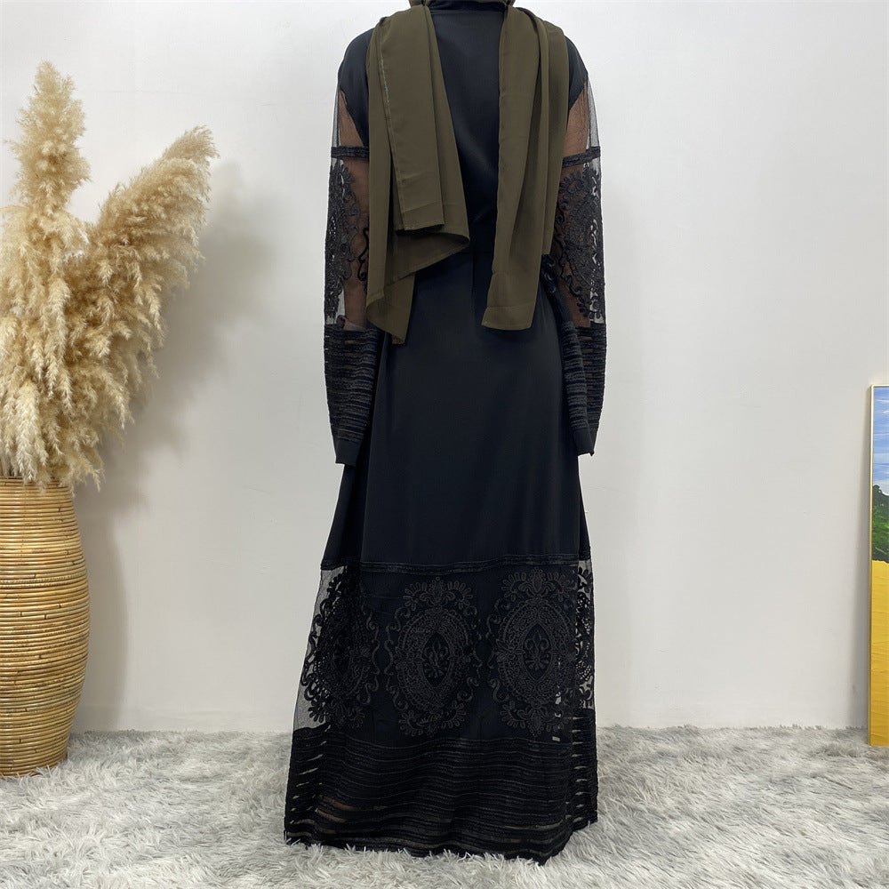 Luxury Embroidered Mesh Cardigan Abaya Dress (MOA161)