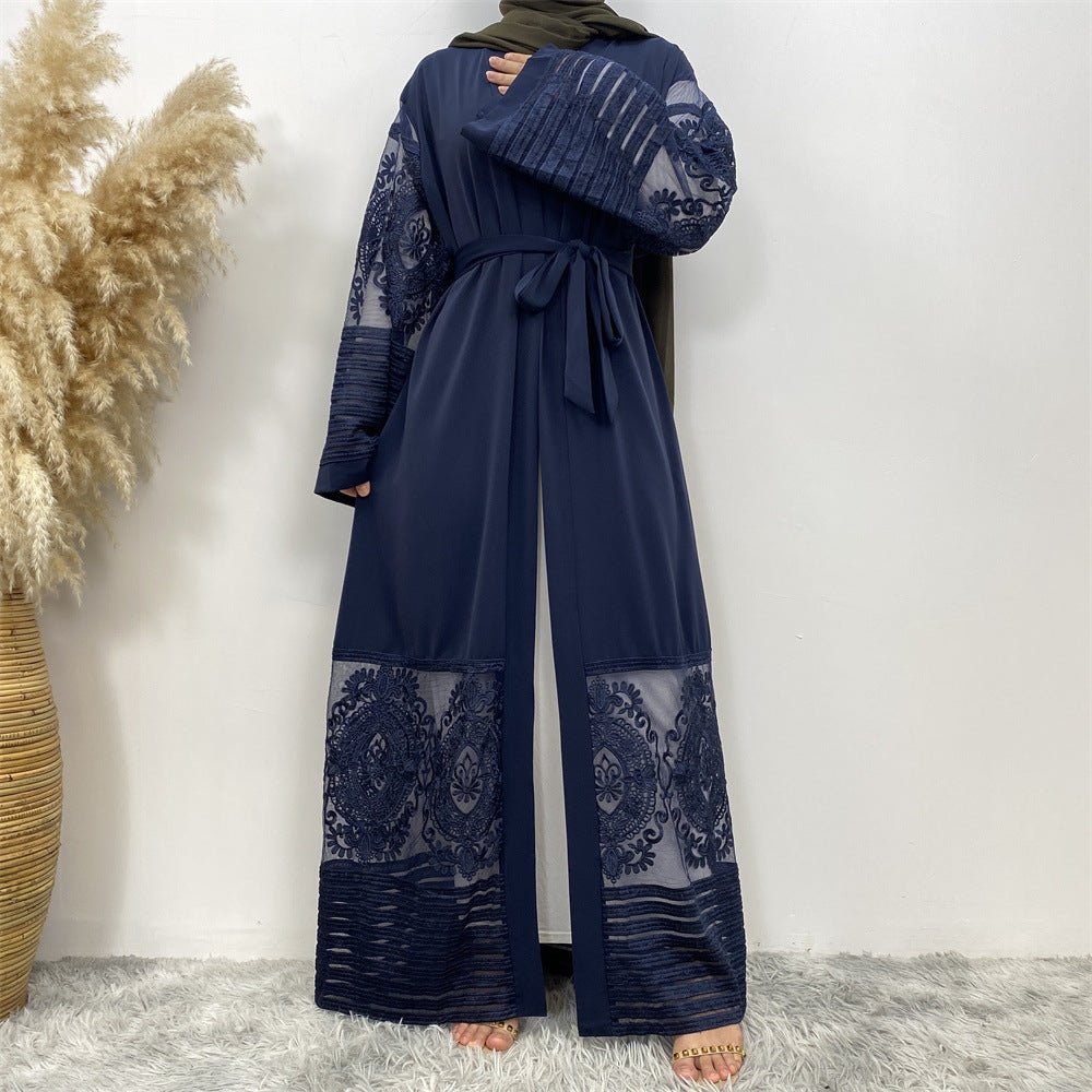 Luxury Embroidered Mesh Cardigan Abaya Dress (MOA161)