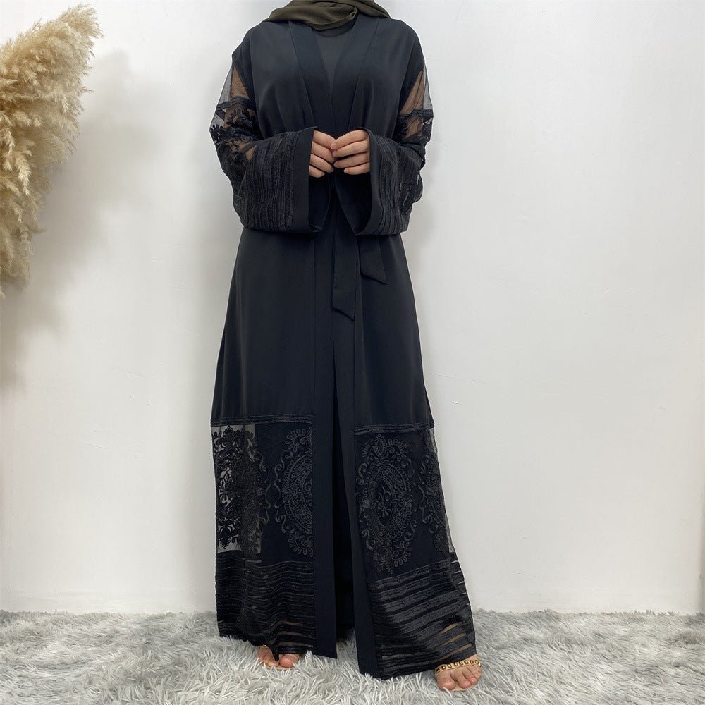 Luxury Embroidered Mesh Cardigan Abaya Dress (MOA161)