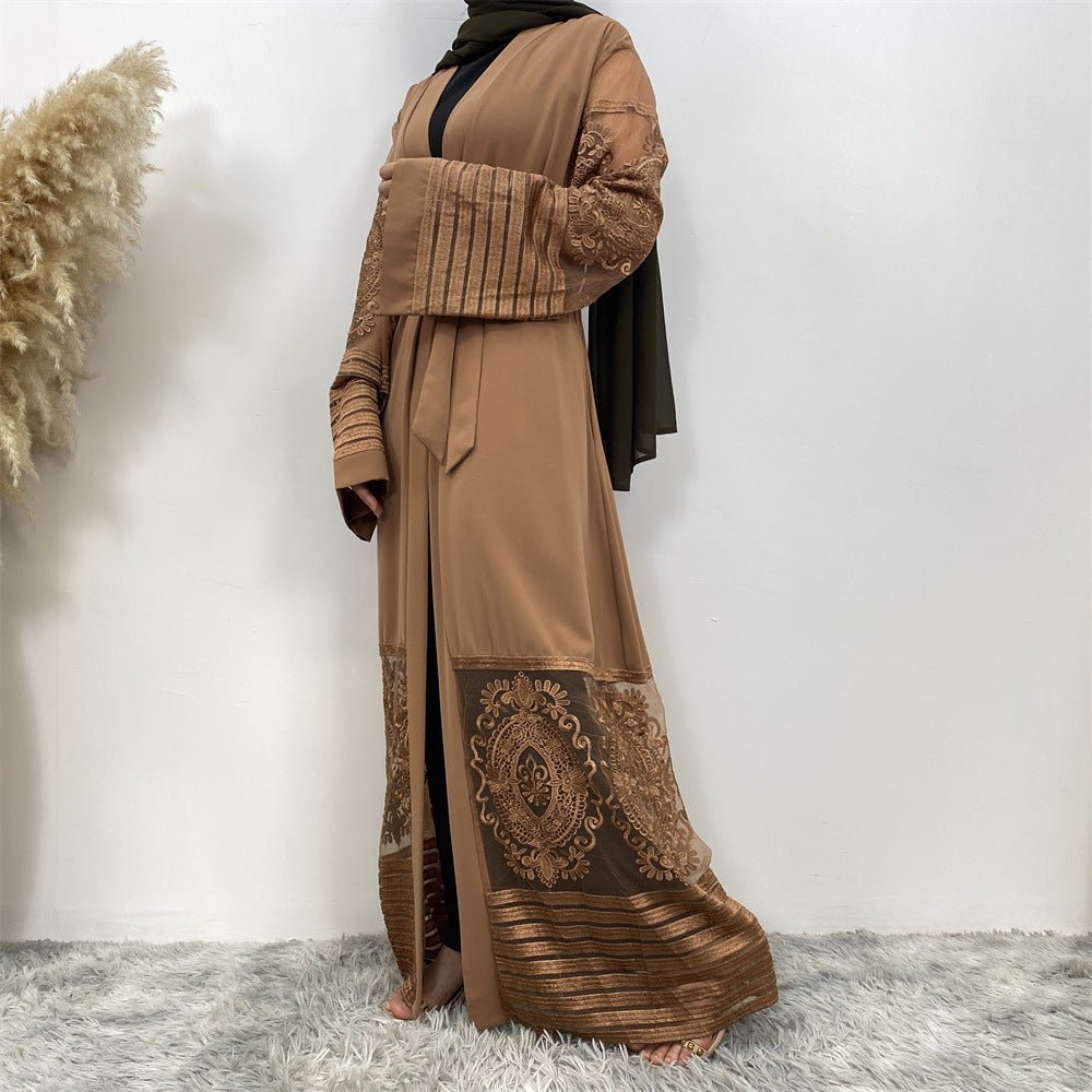 Luxury Embroidered Mesh Cardigan Abaya Dress (MOA161)