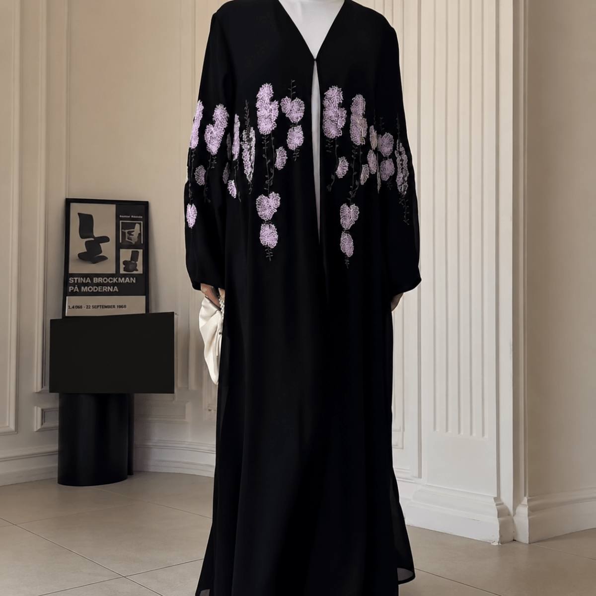 Luxury Floral Embroidered Double-Layer Chiffon Open Abaya(MOA308)