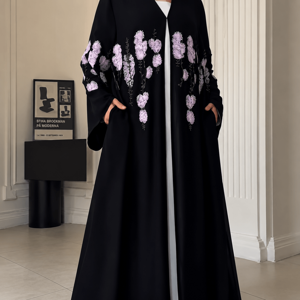 Luxury Floral Embroidered Double-Layer Chiffon Open Abaya(MOA308)