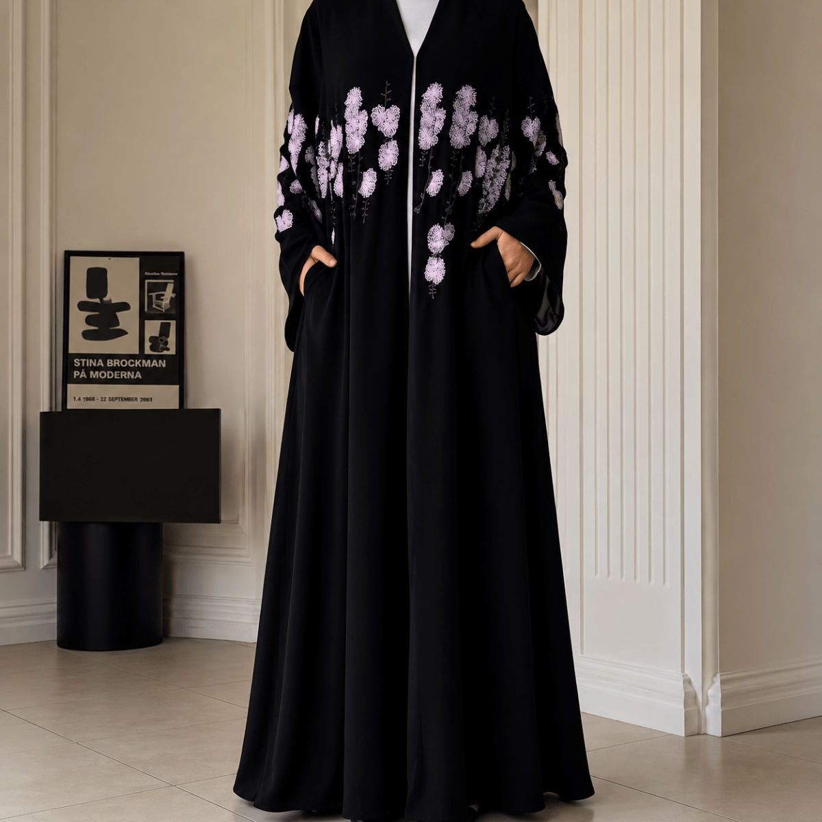 Luxury Floral Embroidered Double-Layer Chiffon Open Abaya(MOA308)