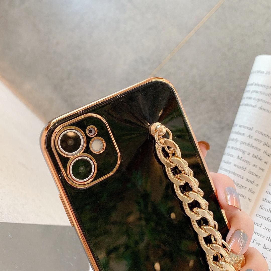 Luxury Glossy Gold Color Metal Coin Bracelet Chain Protective Case Cover For iPhone Soft Case for iPhone 13 12 Pro Max 14 11 pro max X XS XR 7 8 Plus Cover