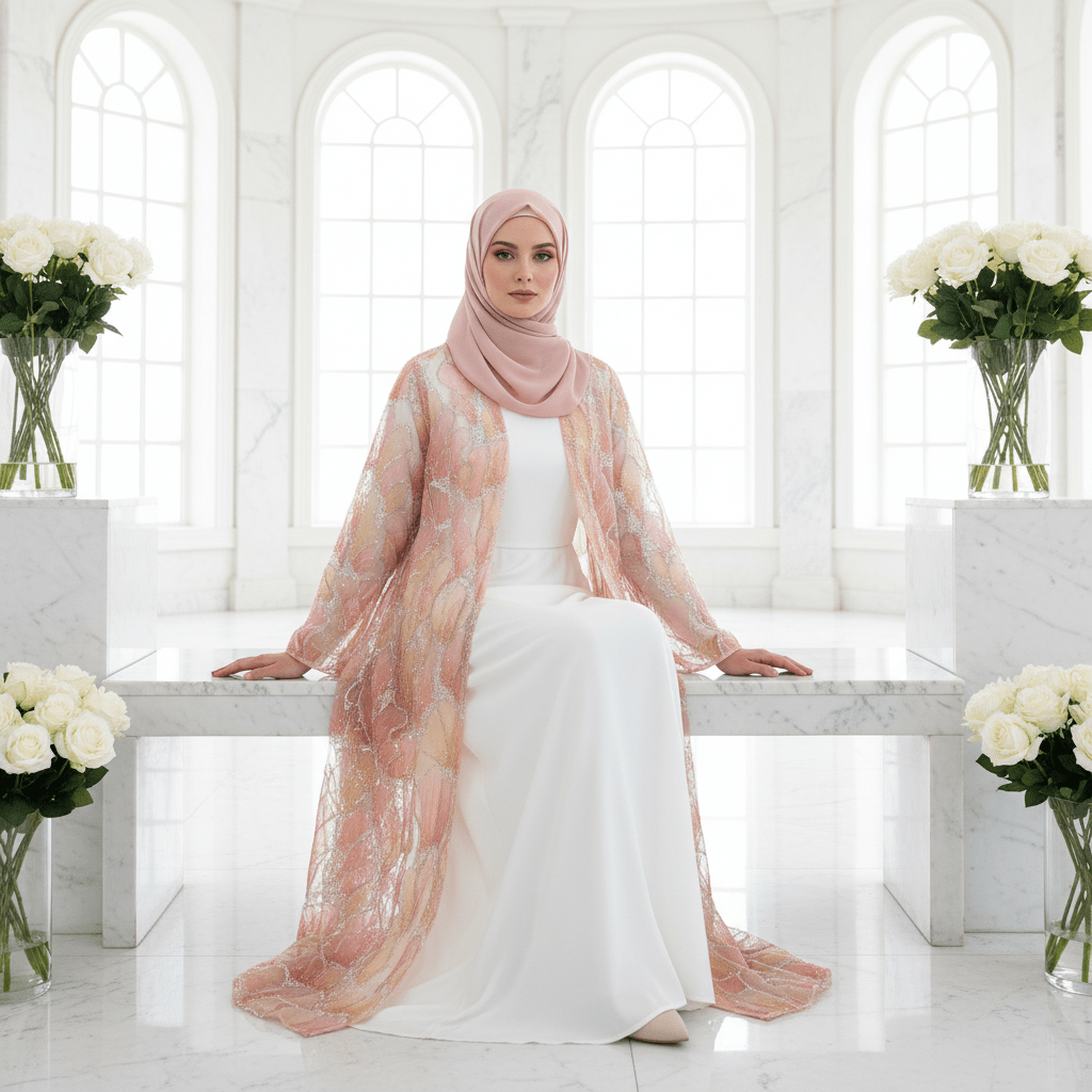 Petal Glow Hand-Embroidered Open Abaya — Secret Garden Series (MOA295)