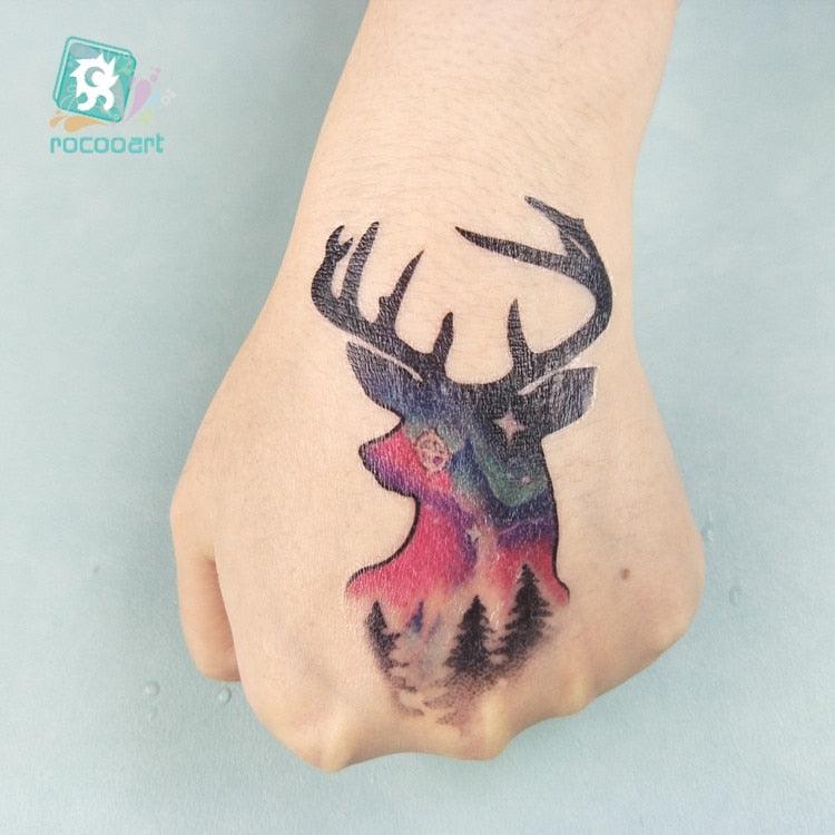 Luxury Head Deer Waterproof Temporary Stickers Tattoo Modern Colorful Tatoo For Women Men