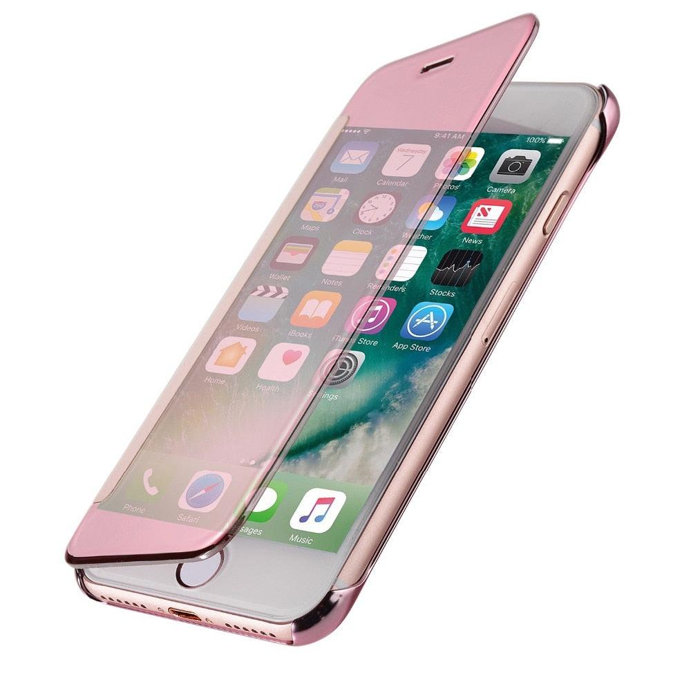Luxury iphone Flip Case iphone 11 12 13 14 Cover Clear View Windows Mirror Magnetized Simple Closure Unique Flip Phone Stylish Case For iPhone