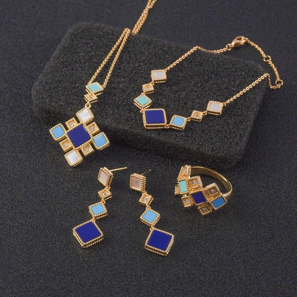 Celeste Geometric Gemstone Jewelry Set | Islamic Blue Stone Jewelry Set (MAC253)