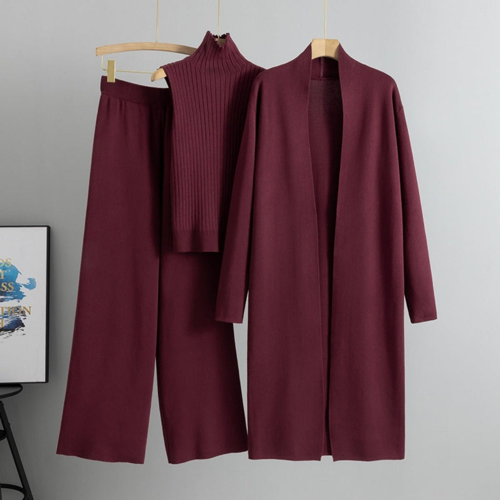 Luxury Knit Oversized Shawl Cardigan Three-Piece Set (MS090)