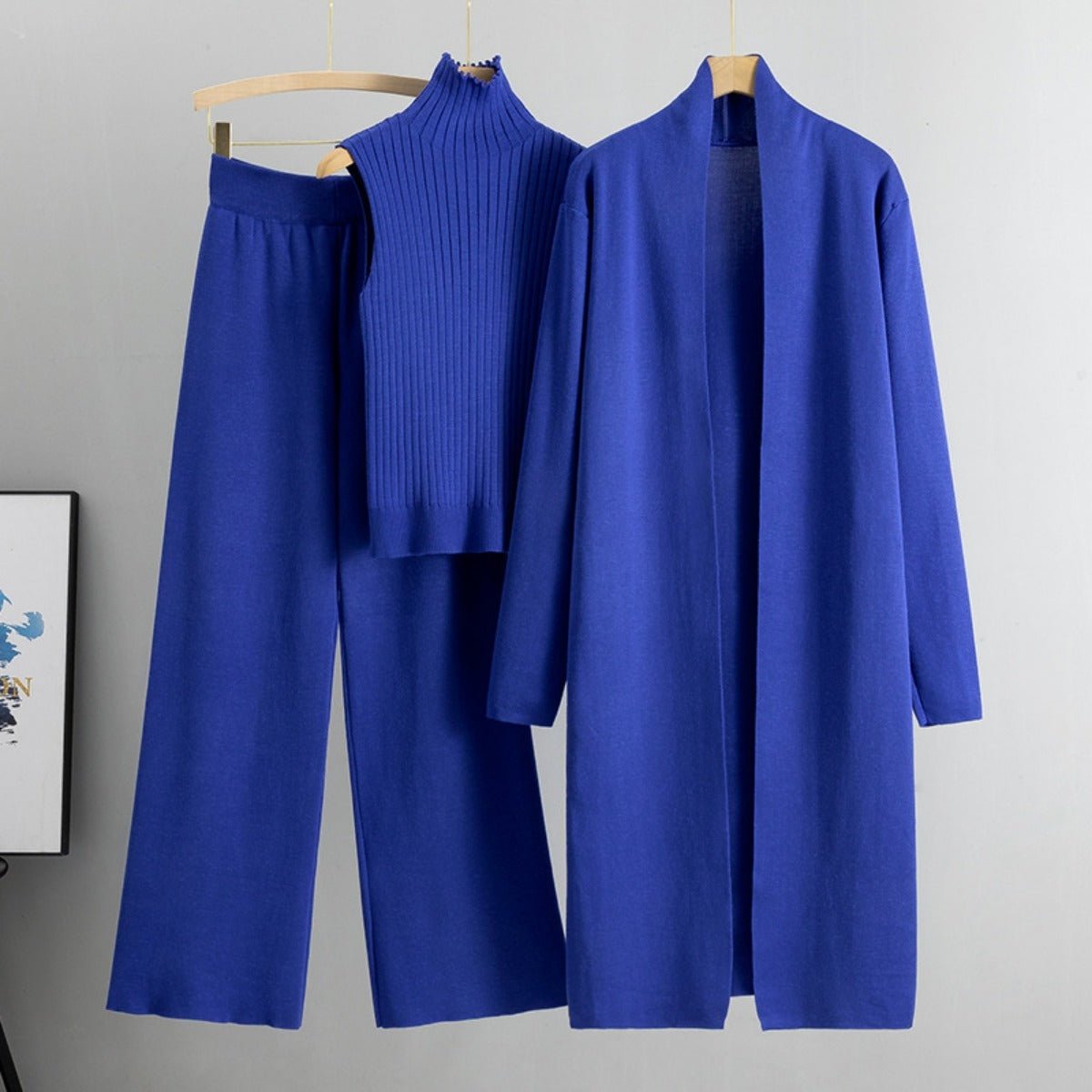 Luxury Knit Oversized Shawl Cardigan Three-Piece Set (MS090)