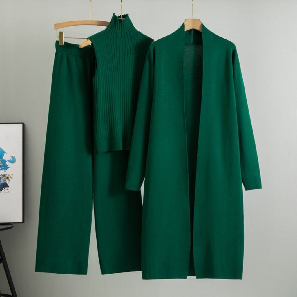 Luxury Knit Oversized Shawl Cardigan Three-Piece Set (MS090)