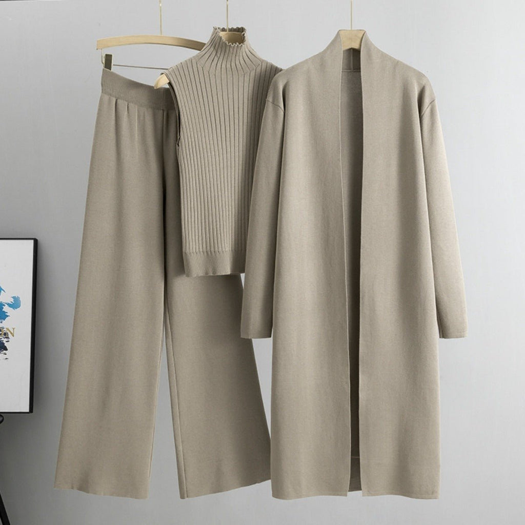 Luxury Knit Oversized Shawl Cardigan Three-Piece Set (MS090)
