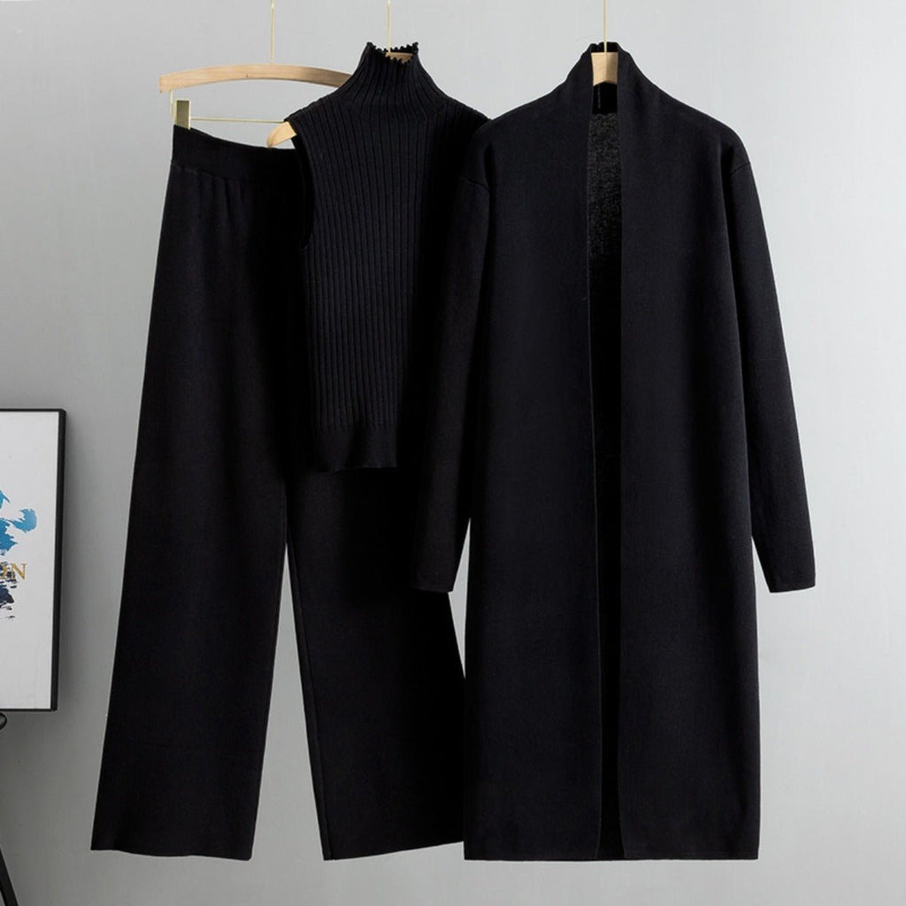 Luxury Knit Oversized Shawl Cardigan Three-Piece Set (MS090)