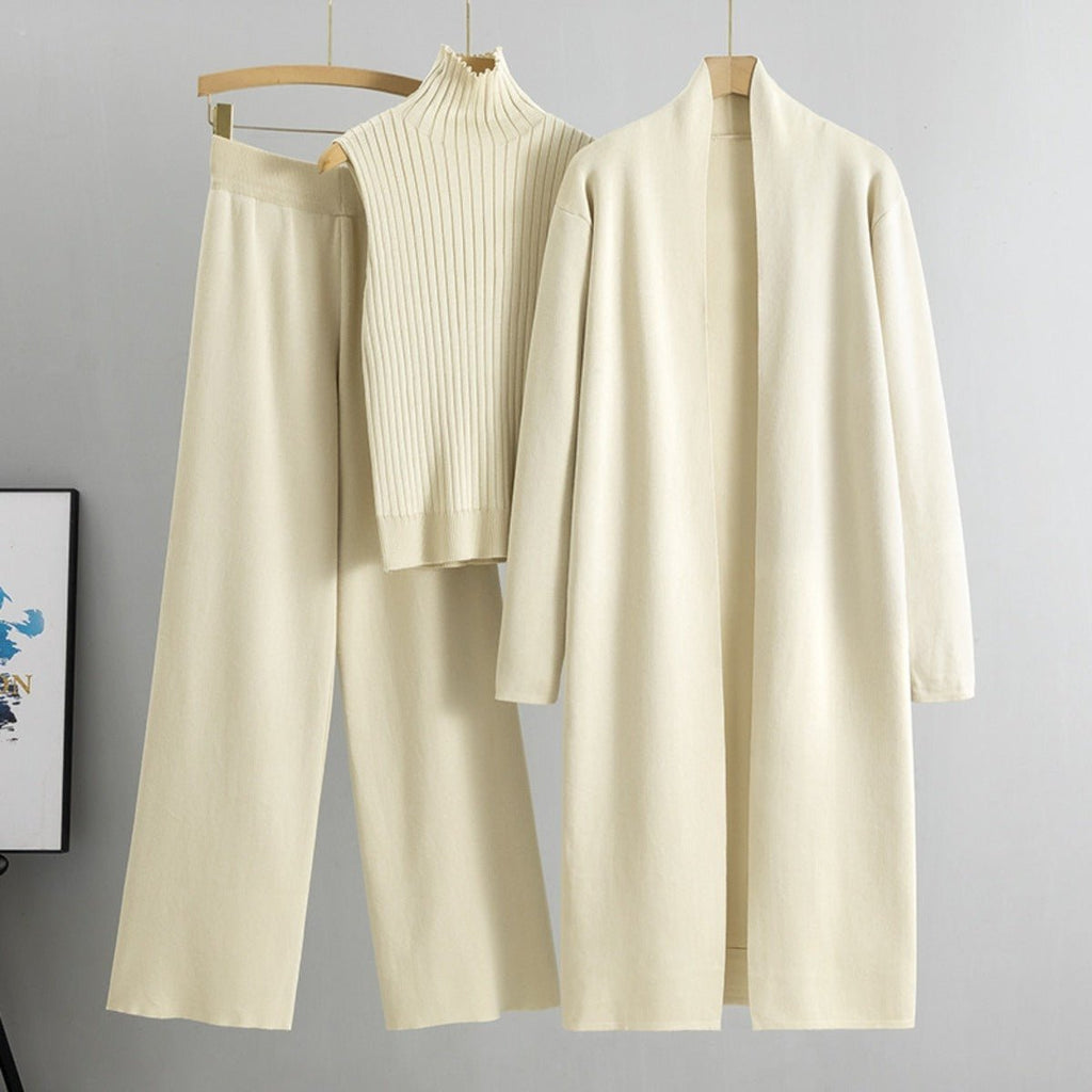 Luxury Knit Oversized Shawl Cardigan Three-Piece Set (MS090)