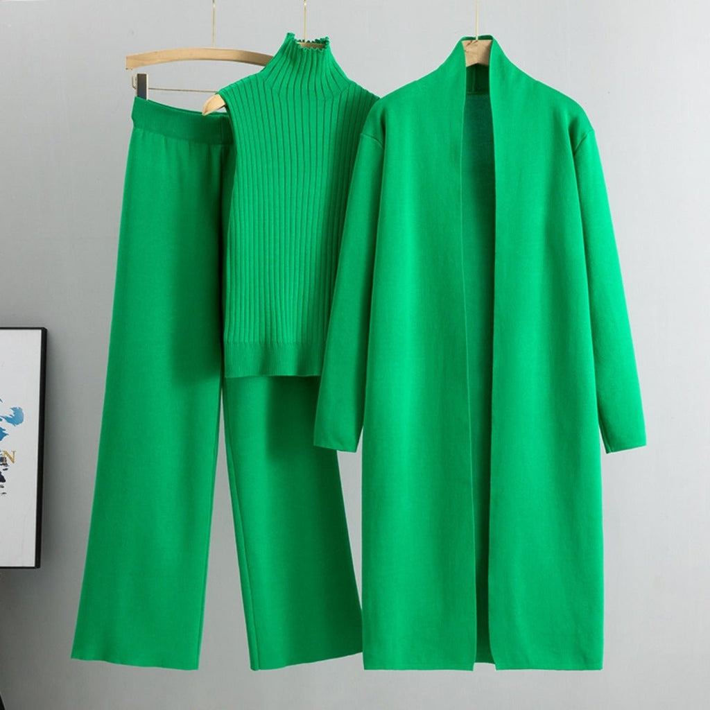 Luxury Knit Oversized Shawl Cardigan Three-Piece Set (MS090)