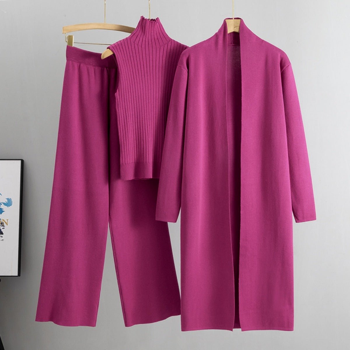 Luxury Knit Oversized Shawl Cardigan Three-Piece Set (MS090)