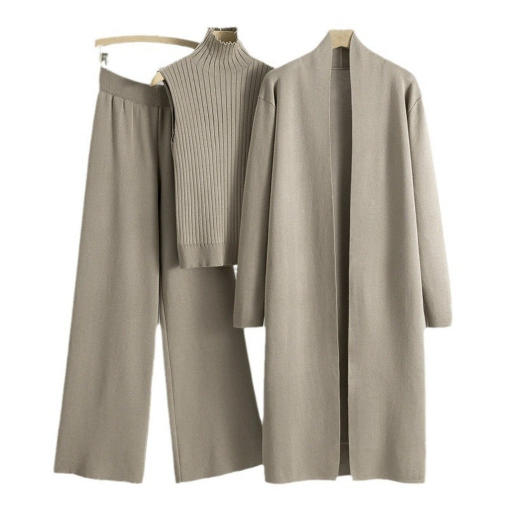Luxury Knit Oversized Shawl Cardigan Three-Piece Set (MS090)
