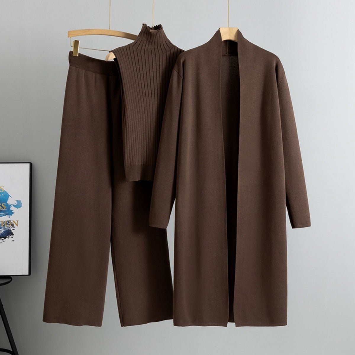 Luxury Knit Oversized Shawl Cardigan Three-Piece Set (MS090)