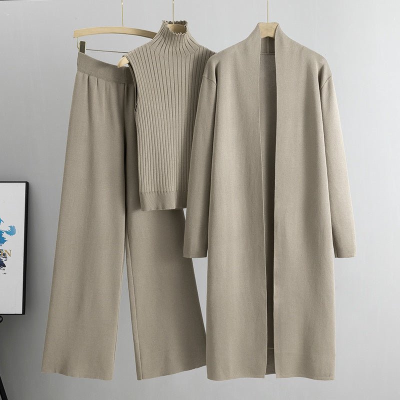 Luxury Knit Oversized Shawl Cardigan Three-Piece Set (MS090)