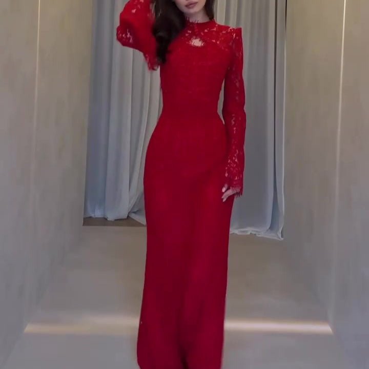 Luxury Lace Dress with Bell Sleeves(MS339)