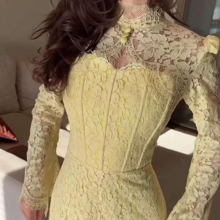 Luxury Lace Dress with Bell Sleeves(MS339)