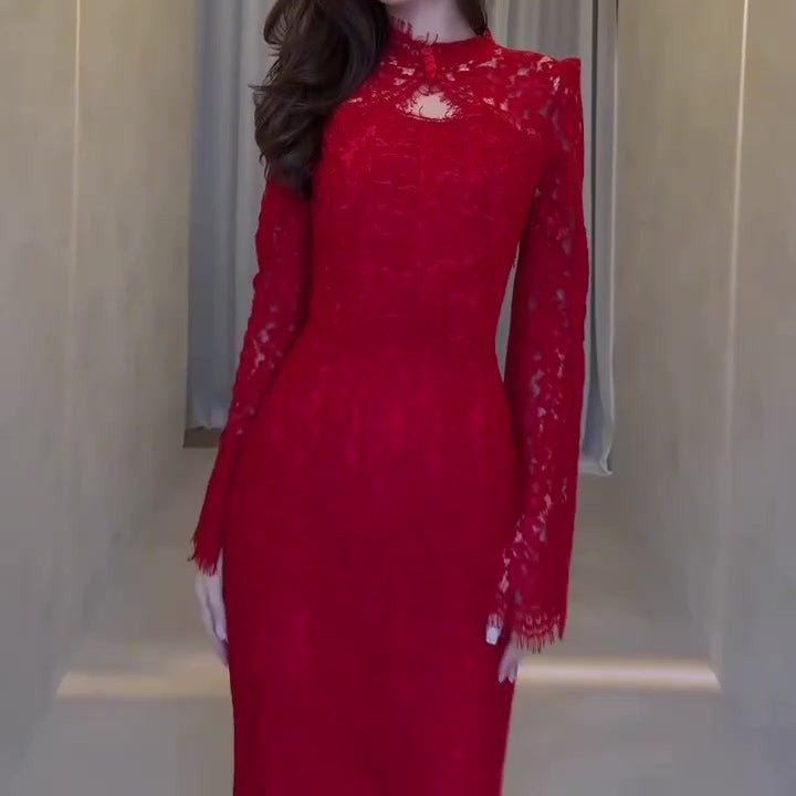 Luxury Lace Dress with Bell Sleeves(MS339)