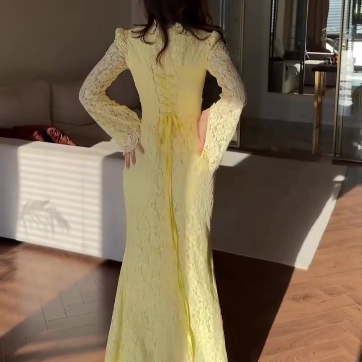 Luxury Lace Dress with Bell Sleeves(MS339)