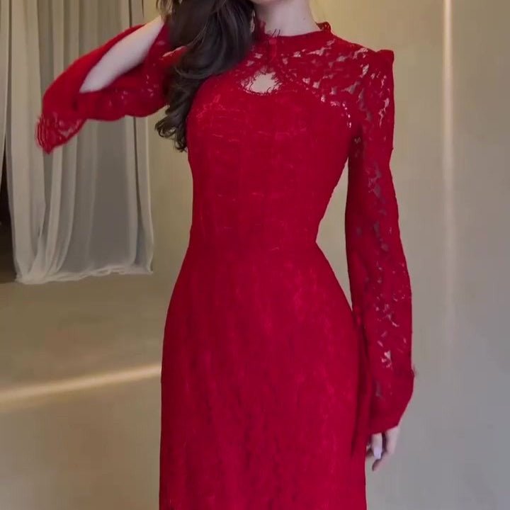 Luxury Lace Dress with Bell Sleeves(MS339)