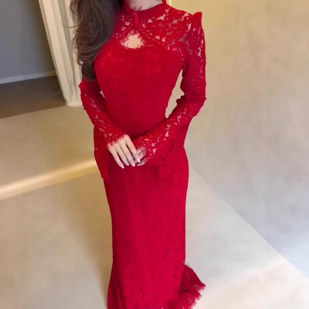 Luxury Lace Dress with Bell Sleeves(MS339)