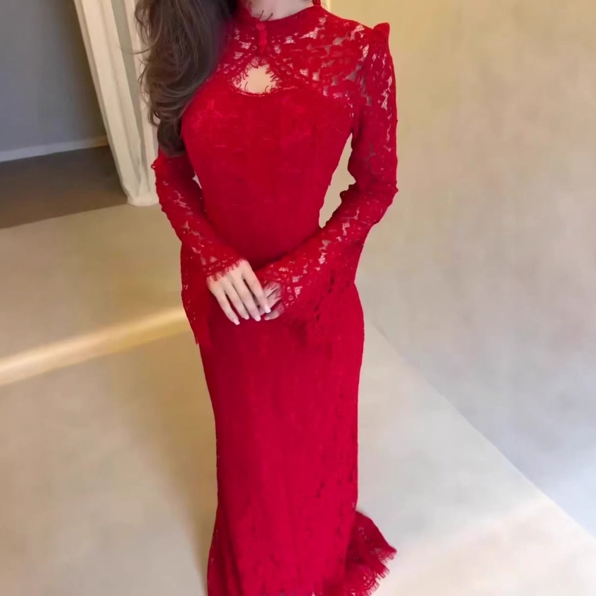 Luxury Lace Dress with Bell Sleeves(MS339)