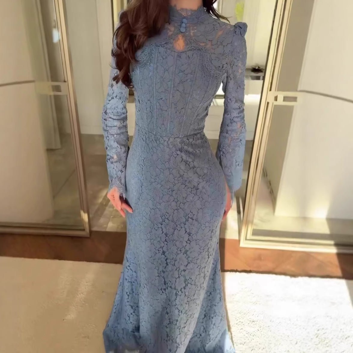 Luxury Lace Dress with Bell Sleeves(MS339)