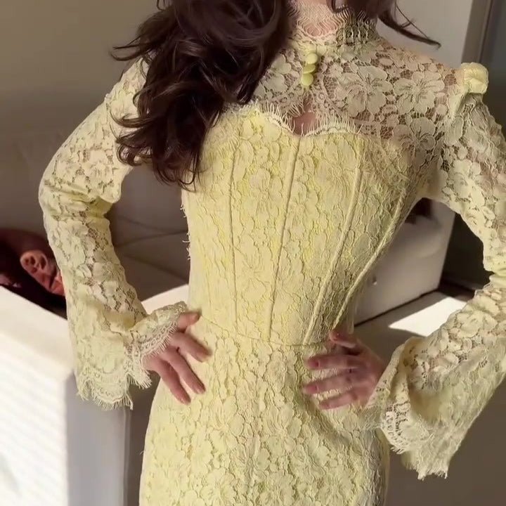 Luxury Lace Dress with Bell Sleeves(MS339)
