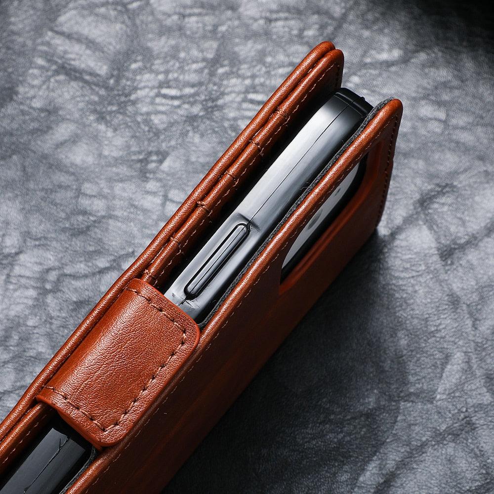 Luxury Leather Case For iPhone 13 11 12 14 Pro Max Mini Wallet Pocket Flip Case Cover Vintage Luxury Genuine Leather Fashion Business Classic Flip Case For Men