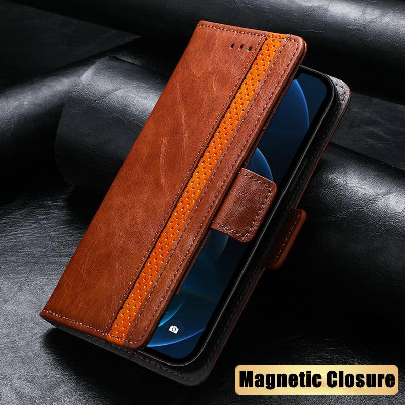 Luxury Leather Case For iPhone 13 11 12 14 Pro Max Mini Wallet Pocket Flip Case Cover Vintage Luxury Genuine Leather Fashion Business Classic Flip Case For Men