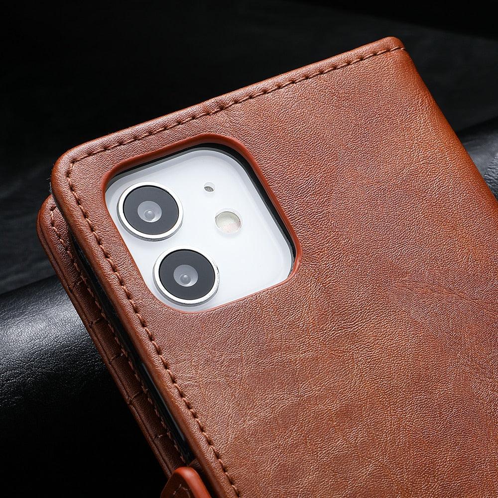 Luxury Leather Case For iPhone 13 11 12 14 Pro Max Mini Wallet Pocket Flip Case Cover Vintage Luxury Genuine Leather Fashion Business Classic Flip Case For Men