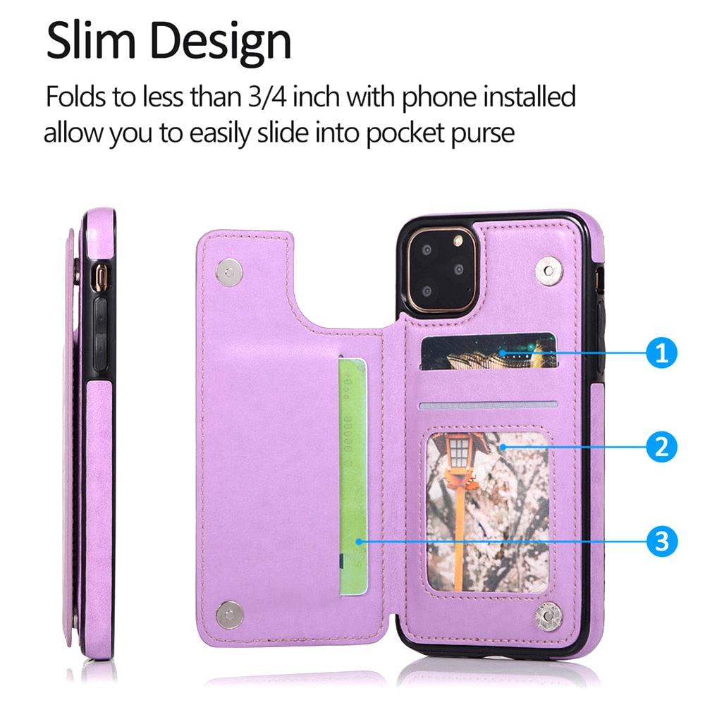 Luxury Leather Case For iPhone 14 12 13 Pro Comfortable Soft Wallet Card Slots Phone Flip Cover Wallet Case with Card Holder for iPhone