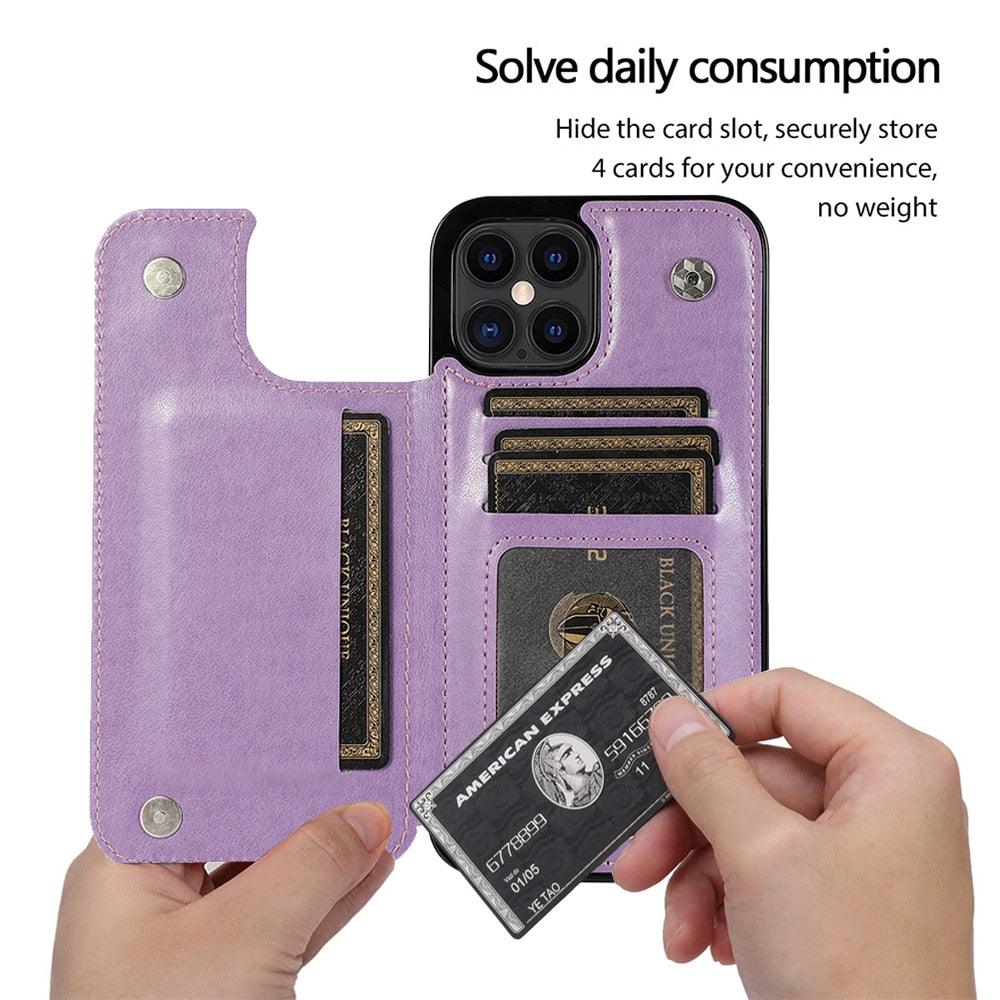 Luxury Leather Case For iPhone 14 12 13 Pro Comfortable Soft Wallet Card Slots Phone Flip Cover Wallet Case with Card Holder for iPhone