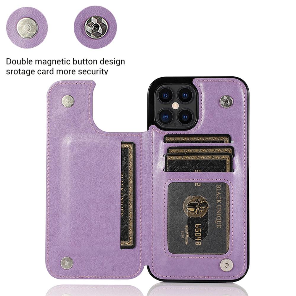Luxury Leather Case For iPhone 14 12 13 Pro Comfortable Soft Wallet Card Slots Phone Flip Cover Wallet Case with Card Holder for iPhone