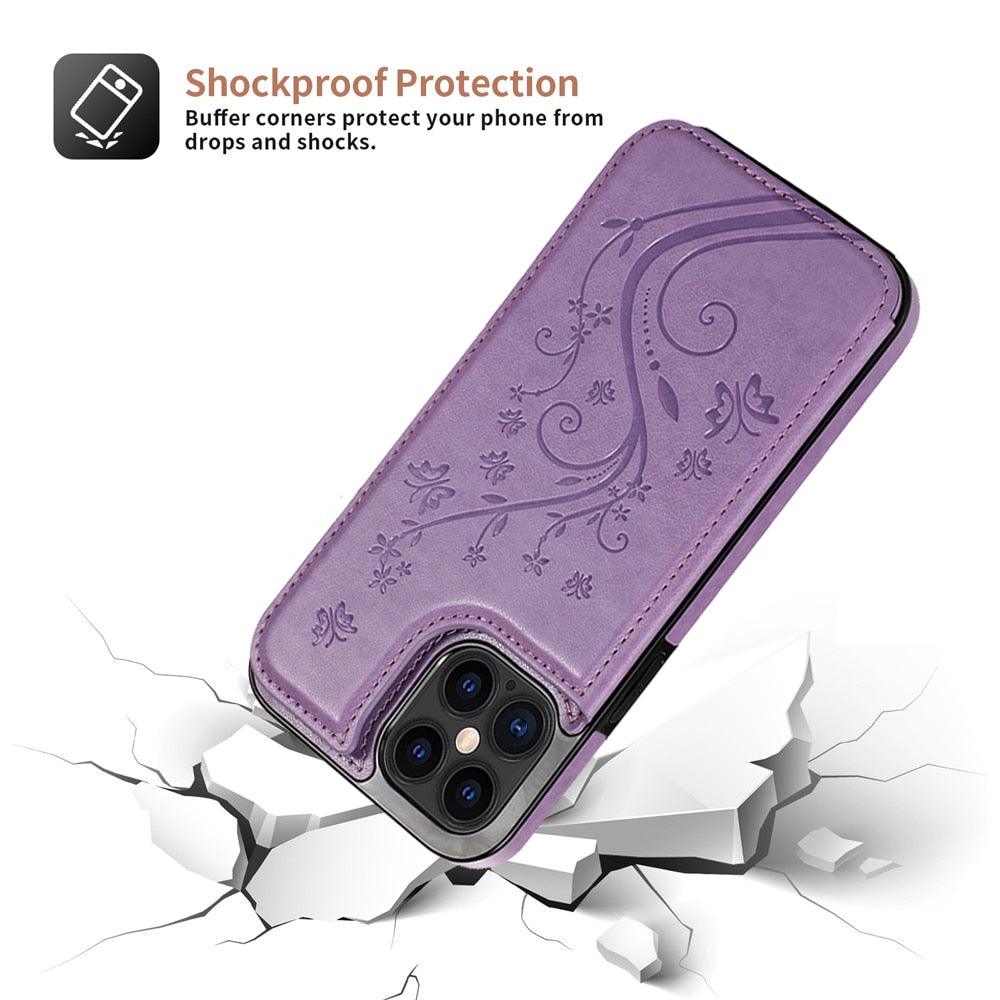 Luxury Leather Case For iPhone 14 12 13 Pro Comfortable Soft Wallet Card Slots Phone Flip Cover Wallet Case with Card Holder for iPhone