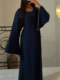 Luxury Loose Cuff Chain Abaya Dress - Modest Long Sleeve Elegant Robe with Silver Detailing(MA278)