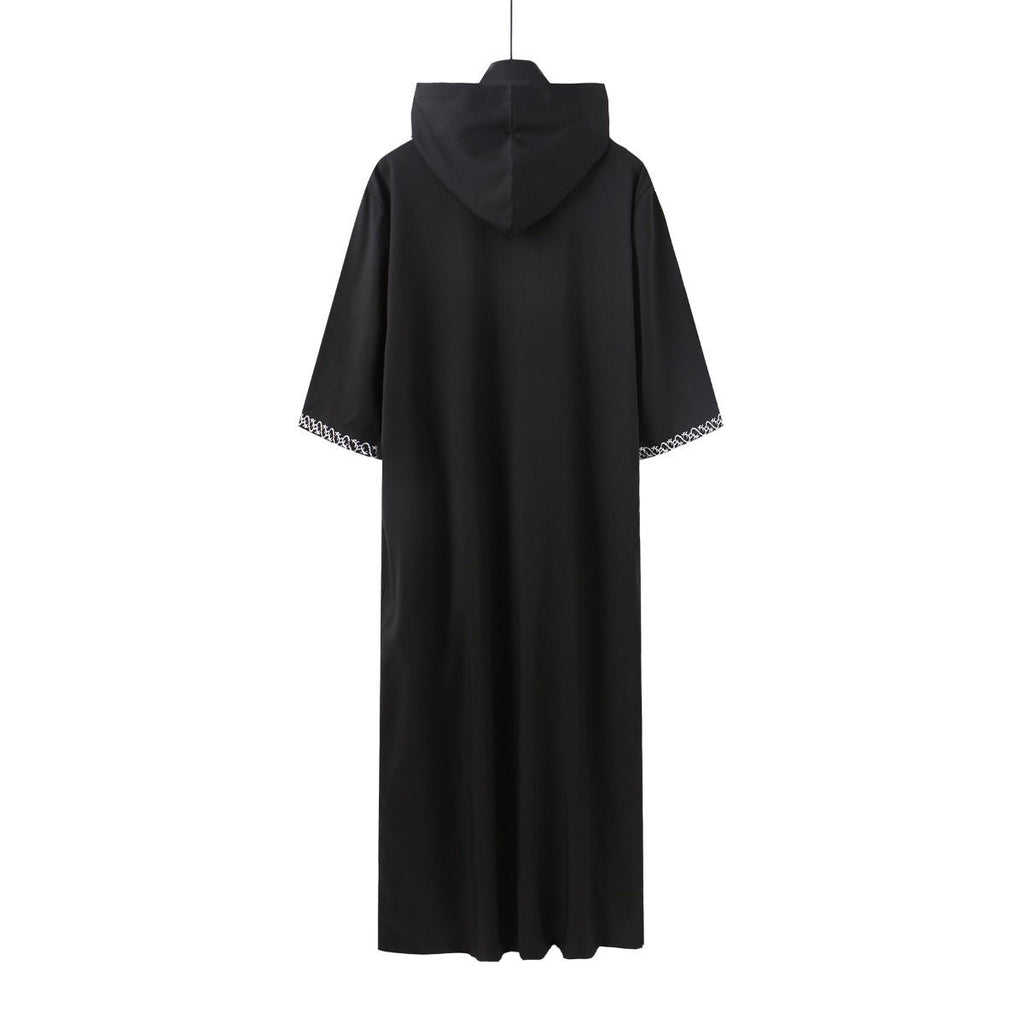 Luxury Loose Fit Hooded Premium Embroidered Men's Thobe Robe with Zipper & Islamic Calligraphy Design (MT024)