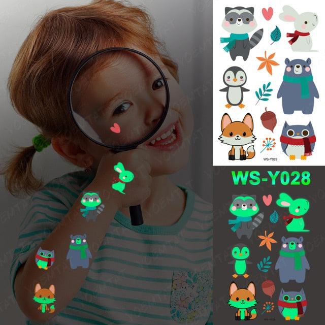 Luxury Luminous Tattoo Stickers Unicorn Stars Temporary Waterproof Luminous Fake Tattoos Stickers Dinosaur Butterfly For Children