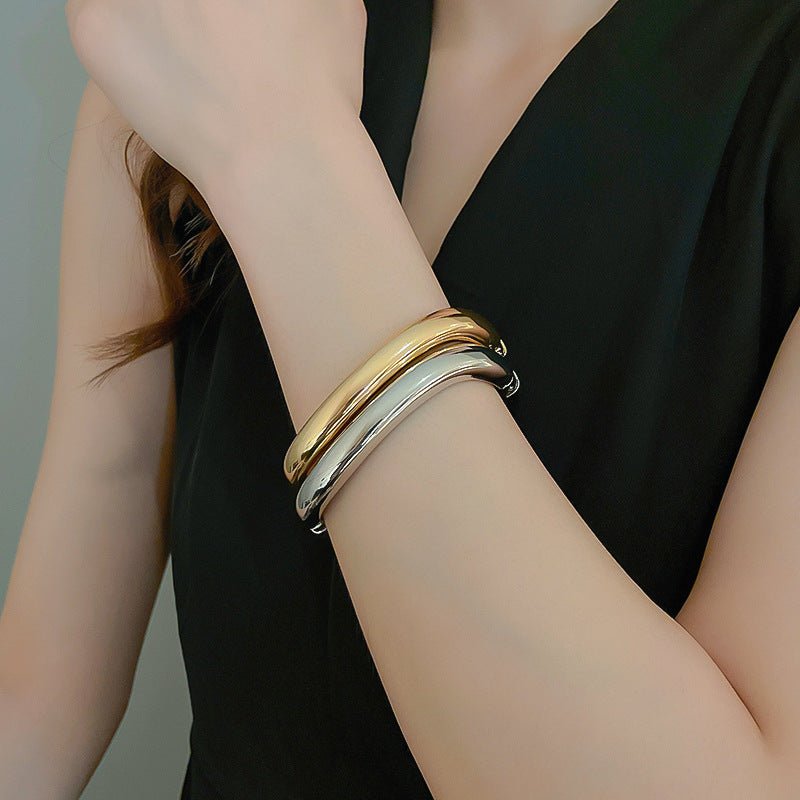 Luxury Minimalist Glossy High-grade Shiny Bracelets -   Simple Temperament Cold-Tone Bangles (MAC242)